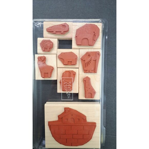 Stampin Up Definitely Decorative Noah Rubber Stamp Set of 9 Ark Giraffe Elephant - Picture 3 of 4